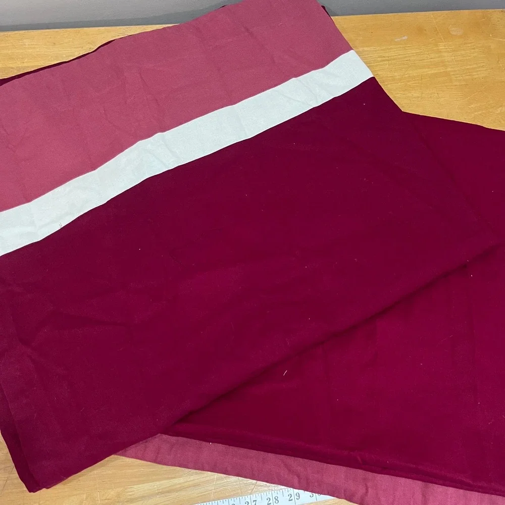 Fieldcrest Classic Linen Blend Colorblock Curtains Burgundy Rose White 52x84 Vtg